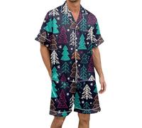 Pyjama Homme à Manches Courtes avec Boutons et Imprimé Thématique Vêtement de Nuit Confortable pour Tous Les Jours et Vacances (Rose Gold, S)
