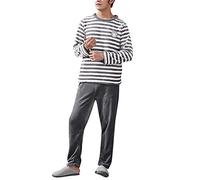 Pyjama Homme Chaud - s Quatre Saisons Mode Loisirs Doux Maison Couleur Unie Chemise Pantalon Ensemble Service à Domicile Deux pièces Ensemble Long Polaire Chaud (D, L)