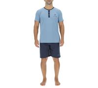 Pyjama Homme Court 100% Coton, Vêtements de Nuit Homme, Ensemble T-Shirt et Short, Bleu Taille L