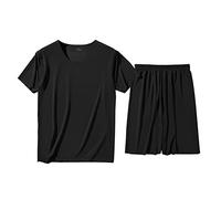Pyjama Homme Court - Pyjama Long en Soie Homme Haut Et Bas De Pyjama Pyjama léger Grande Taille Manches Longues Vêtement de Nuit avec col Rond Unisexe Long Pyjama
