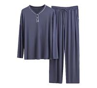 Pyjama Homme Ensemble Pyjama Peignoir Pantalon de Pyjama Homme Lounwear Bouton Ensemble 2 Pièces Haut Manches Longues Pantalon Long Ensemble Uni, gris foncé, XXL