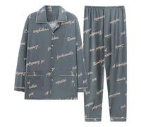 Pyjama Homme ÉTé Pyjama en Satin De Soie, Respirant Chemise avec BoutonnièRe Chemise De Nuit Tops Et Pantalon Longs Pantalon De Pyjamas 2 PièCes Set Ensemble Pyjamas DéDié à Toutes Les Saisons