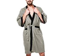 Pyjama Homme Hiver Chaud, Peignoir pour Peignoir en Coton Doux Robe de Source Chaude (Grey, L)