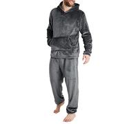 Pyjama Homme Hiver Chaud Polaire Homme Épais 2 Pièces Ensembles de Pyjama Homme Doux Vêtements de Nuit Homme à Fermetures Eclair Pyjama Homme Long Uni à Pantalon de Pyjama + Haut Chemise de Nuit