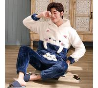 Pyjama Homme Hiver，Polaire Pyjama Winter Thicken Pyjamas Männlich Süße Katze Nachtwäsche Pijama Homewear 2 STK. Anzug Pyjamas, XL (165,170 Cm)