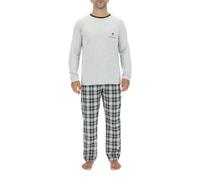 Pyjama Homme Long Coton, Vêtements de Nuit Homme, Ensemble T-Shirt et Pantalon, Gris Taille L