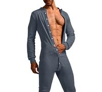 Pyjama Homme Sport - Hip Pyjama Open Onesie Solid Casual Jumpsuit Button Homewear Collar Stand Men's Men's Pants Pyjama pour Hommes Mis en Place