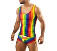 Pyjama Hommes Ensemble sans Manches Serré Pyjama Sexy Raie Short Taille élastiquée Vêtements de Nuit avec Gilet et Short (Color : Rainbow Colors, 32-33, 3435, 36-37, 38-39, 40-41, 42-43, 44-45