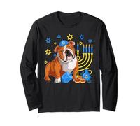 Pyjama Kippa Menorah Hanoukka avec Bouledogue Anglais juif Manche Longue