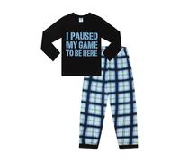 Pyjama long à carreaux gris et noir avec inscription « I Paused My Game to Be Here » pour garçon, Noir , 13-14 Years