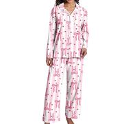 Pyjama long doux et confortable pour femme avec haut à manches longues et pantalon pour des nuits confortables et des matins détendus à la maison, Rose, XXL