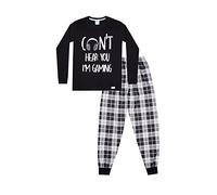 Pyjama long en coton à carreaux pour garçon Can't Hear You I'm Gaming, Noir , 15-16 ans