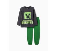 Pyjama Long En Coton Avec Imprimé Minecraft Gris Foncé 4/5A