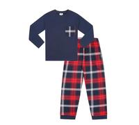 Pyjama long en coton tissé à carreaux rouges et bleus pour enfants
