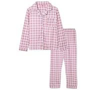 Pyjama long pour femme, avec boutons à revers - 2 pièces - Élégant - Vêtement d'intérieur léger - Confortable - Manches longues - Coupe droite - Vêtement de détente - Automne et hiver, Rose, XXL