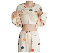 Pyjama long pour femme avec haut rembourré - Pyjama pour femme - Grandes tailles - Ensemble d'hiver - Confortable - Fitness - Yoga - Train de loisirs, P beige, 3XL