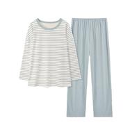 Pyjama long pour femme - Col rond - T-shirt de nuit + pantalon de pyjama - Combinaison de loisirs - 2 pièces - Rayé - Léger et extensible - Confortable - Pour la maison - Mode d'intérieur - M-XXL