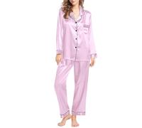 Pyjama long pour femme - Ensemble 2 pièces à revers + pantalon de pyjama - Couleur unie - Léger et doux - Ensemble de loisirs élégant et décontracté - Grandes tailles - M-6XL, lilas, M