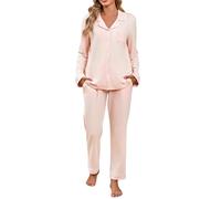 Pyjama long pour femme - Ensemble de pyjama à manches longues - Vêtement de nuit confortable - Automne - Hiver - Manteau de maison - Combinaison de loisirs à revers - Haut et pantalon - Pyjama ample 2
