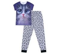 Pyjama long pour fille Motif chat noir 3D avec yeux bleus 9 à 16 ans