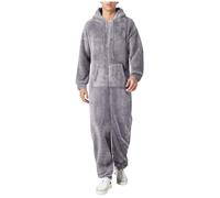 Pyjama long pour homme - En peluche chaude - Fermeture éclair - En polaire - Combinaison d'hiver avec capuche et poches - Vêtement de détente douillet, gris foncé, 5XL