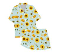 Pyjama Maison Fête Fille Abeille Imprimé Soie Imitation Manches Courtes Ensemble Nuit Décontracté Vêtements 2-13Y Deux Pièces(Light Blue, 2-3 Years)
