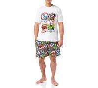 Pyjama Marvel pour homme T-shirt et short - Incroyable Hulk, Captain America, Spiderman, Iron Man - Produit officiel - Cadeau pour homme, blanc, S