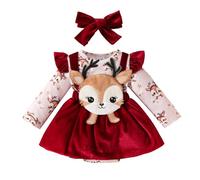 Pyjama Noël Bébé Fille - Ensemble 2 Pièces Robe Rouge Manches Longues en Fourrure avec Bandeau - Déguisement Costume de Fête pour Enfant