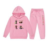Pyjama Noël Enfant Ensemble Fille Renne Noël Hoodie Set Deux Pièces Enfant Moyen Petit Solide Couleur Manches Longues Hoodie Sweatpants Carnaval Noël Doux Cadeau Parfait Vêtement Sportif