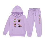 Pyjama Noël Enfant Ensemble Fille Renne Noël Hoodie Set Deux Pièces Enfant Moyen Petit Solide Couleur Manches Longues Hoodie Sweatpants Carnaval Noël Doux Cadeau Parfait Vêtement Sportif
