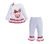 Pyjama Noël Enfant Fille Vêtement Fille Manches Longues Christmas Cartoon Print Haut Pantalon Deux Pièces Carnaval Noël Doux Confortable Cadeau Unique Ensemble Fille