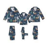 Pyjama Noel Famille, Ensemble Pyjama Noël Famille Costume Maison Tenue Automne Hiver pour la Famille Assortis Noel Satin Manche Longue Impirmé de Noël pour Femmes Hommes Enfant Bébé