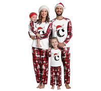 Pyjama Noel Famille Ensembles de Pyjamas Noël Imprimé 26 Lettres Renne Famille Christmas Pyjama pour Hommes Femmes Enfants BéBé À Manches Longues Et Col Rond Hiver Chaud Christmas Pyjamas