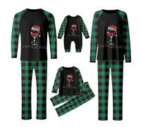 Pyjama Noel Famille Hiver avec Imprimé Ensembles de Pyjamas Chaud Manches Longues Satin Pajama Assorti Couple 2025 Pyjama Noël Famille Matching Christmas Pajamas deguisement Gonflable (Vert,XL)