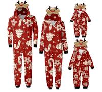 Pyjama Noël Famille Pyjamas de Noël Famille Combinaison 1 Pièce Vêtement de Nuit pour Mère Père Enfant Bébé Onesie Jumpsuit Romper Zippée Grenouillère Couples Assorti à Capuche Costume Maison