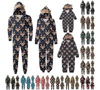 Pyjama Noel Famille Reindeer Arbre de Noël 26 Lettres Pajamas de Famille Set Rouge Nouvelle Année Commémoration Papa Mère, Matching Christmas Pajamas Costume Pere Noel Homme Grande Taille (Gold,L)