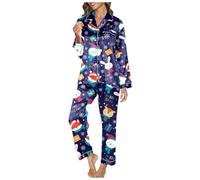Pyjama Noel Femme Chaud Et Doux,Pyjama Femme Doux pour Saisons Automne Et Hiver Ensemble Deux PièCes Confortable VêTement Nuit DéTente avec Col V ÉLéGant Et Design Moderne