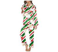 Pyjama Noel Femme Chaud - Pyjama Femme Doux Hiver Imprimé Ensemble Confortable Nuit Détente Vêtements Longs Deux Pièces Élégant Mignon Automne Loisirs Maison