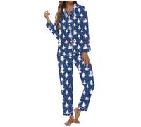 Pyjama Noel Femme Grande Taille - Ensemble de Pyjama Femme Manches Longues Pantalon Confortable Motif Festif Sapin de Noël Parfait pour Nuits douceurs et Moments détente