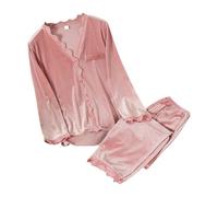 Pyjama Noël Femme Vêtements De Nuit Flanelle, 2 Pièces Manches Longues Tissu Doux Chaud Imprimé Dessin Animé Ample Respirant Adapté À Hiver pour Loungewear Quotidien