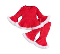 Pyjama Noël Fille Ensemble Fille Deux Pièces Doux Pantalon Flare Manches Longues Haut Fête Party Wear Festive Matching Carnaval Noël Cadeau Unique Vêtement Fille