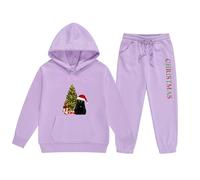 Pyjama Noël Fille Ensemble Fille Renne Noël Hoodie Set Deux Pièces Enfant Moyen Petit Solide Couleur Manches Longues Hoodie Sweatpants Carnaval Noël Doux Cadeau Festif Vêtement Enfant