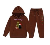 Pyjama Noël Fille Ensemble Fille Renne Noël Hoodie Set Deux Pièces Enfant Moyen Petit Solide Couleur Manches Longues Hoodie Sweatpants Carnaval Noël Doux Cadeau Festif Vêtement Enfant
