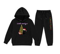 Pyjama Noël Fille Ensemble Fille Renne Noël Hoodie Set Deux Pièces Enfant Moyen Petit Solide Couleur Manches Longues Hoodie Sweatpants Carnaval Noël Doux Cadeau Festif Vêtement Enfant