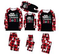 Pyjama Noël Tenue Identique Parent Enfant Vetement Famille Assorti Bebe Papa Maman Noel Ensemble Pantalon et Haut Top Manche Longue Col Rond Xmas Costume de Nuit Sleepwear Homewear Enfants14