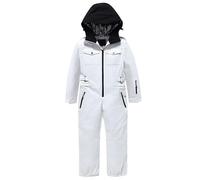 Pyjama One Piece Enfant Combinaison de Ski Isolante Toutes Saisons pour garçon,idéale pour Le Ski et Les activités Hivernales en extérieur. Combinaison Douce et Chaude Enfant.(White,12-13 Ans)