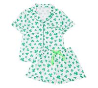 Pyjama Personnalisé Femme,Pyjama pour La Saint-Valentin Haut à Manches Courtes Et Short Assorti Imprimé CœUr IdéAl pour Se DéTendre à La Maison