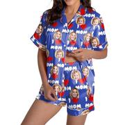 Pyjama personnalisé pour femme avec photo de visage - Ensembles de pyjama personnalisés pour femmes - Ensembles de vêtements de détente d'été pour femmes Cadeaux personnalisés pour femmes Multicolore