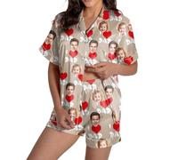 Pyjama personnalisé pour femme avec photo de visage - Ensembles de pyjama personnalisés pour femmes - Ensembles de vêtements de détente d'été pour femmes Cadeaux personnalisés pour femmes Multicolore
