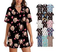 Pyjama personnalisé pour femme avec photo de visage - Ensembles de pyjama personnalisés pour femmes - Ensembles de vêtements de détente d'été pour femmes Cadeaux personnalisés pour femmes Multicolore